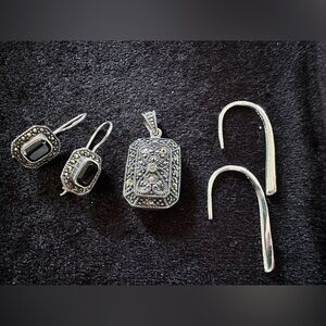 Sterling Silver and Marcasite Locker and Earrings
